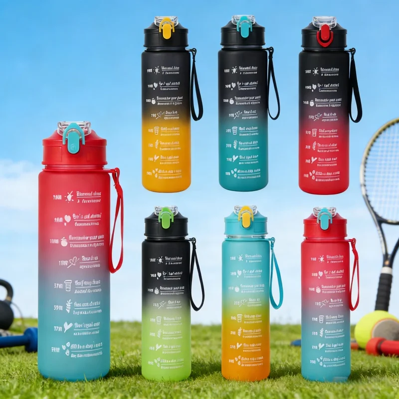800ML Large Capacity Sports Water Bottle Motivational Leak Proof Portable Reusable Plastic Cups Outdoor Travel Gym Jugs