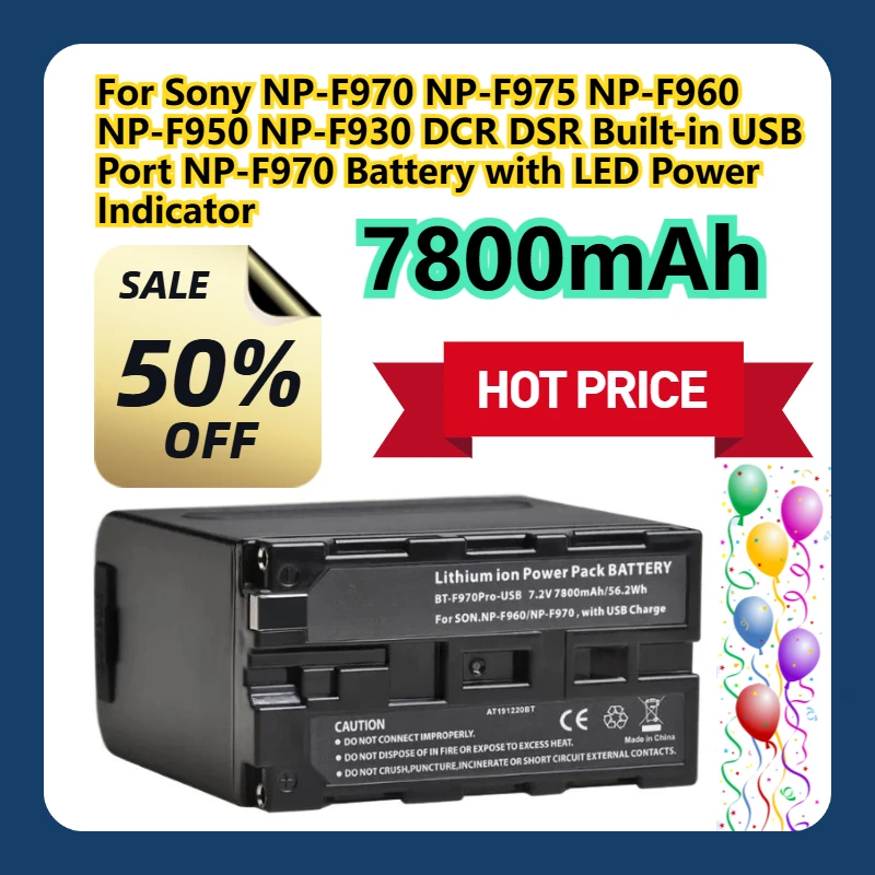 

For Sony NP-F970 NP-F975 NP-F960 NP-F950 NP-F930 DCR DSR 7800mAh Built-in USB Port NP-F970 Battery with LED Power Indicator