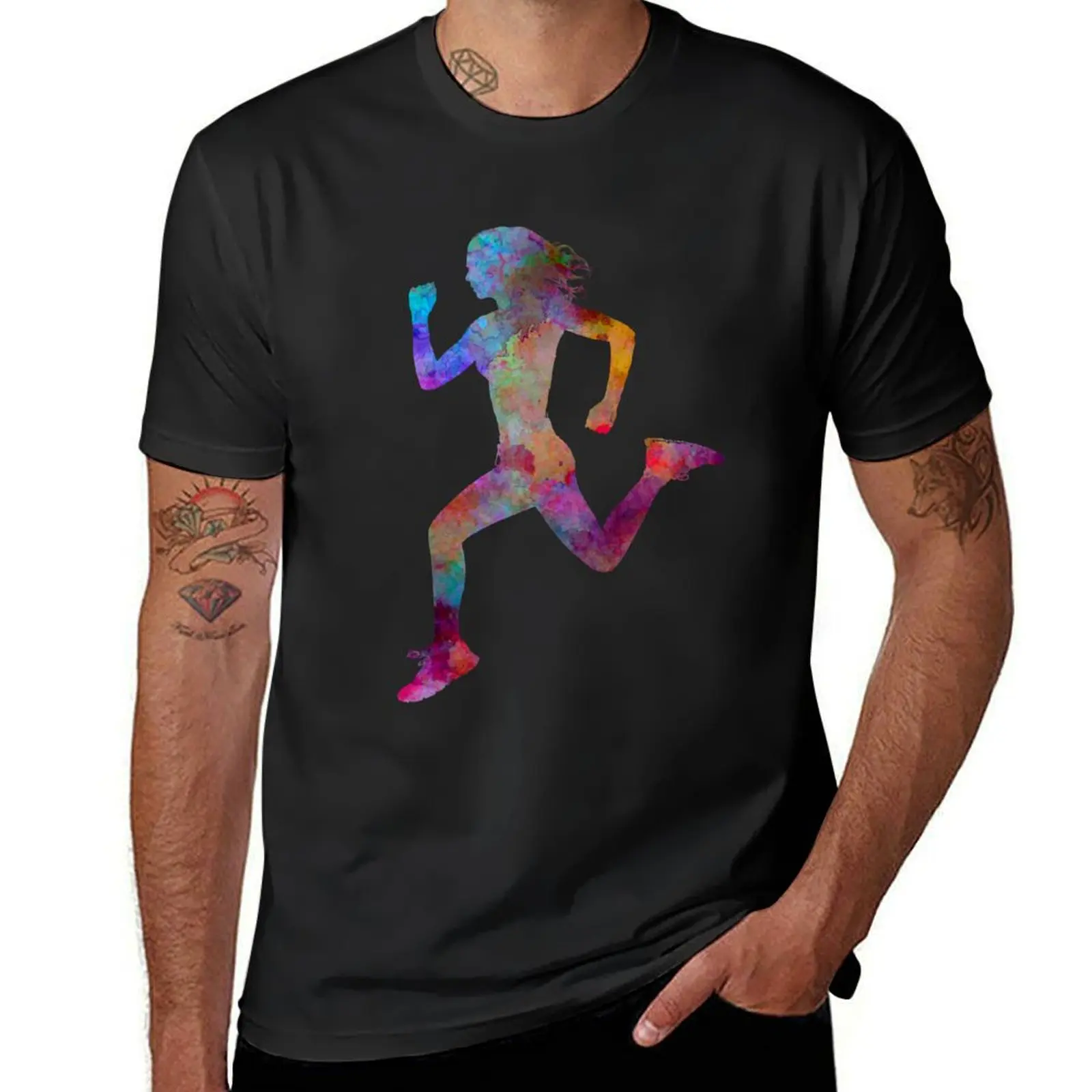 Woman runner running jogger jogging silhouette 01 T-Shirt new edition blanks tees tops black t-shirts for men