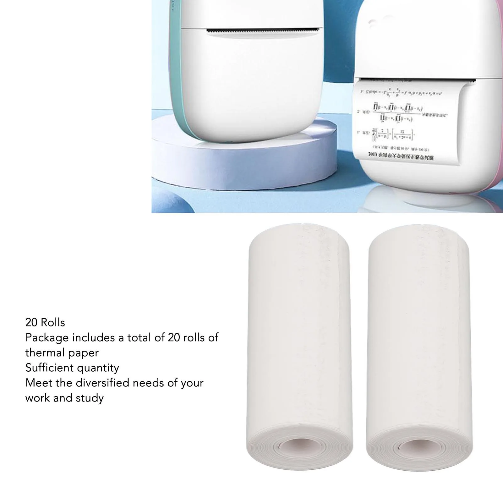 20 롤 열전사 프린터 용지 전문 57x25mm 프린터 액세서리 용 흰색 미니 인쇄 용지 라벨 프린터 용지