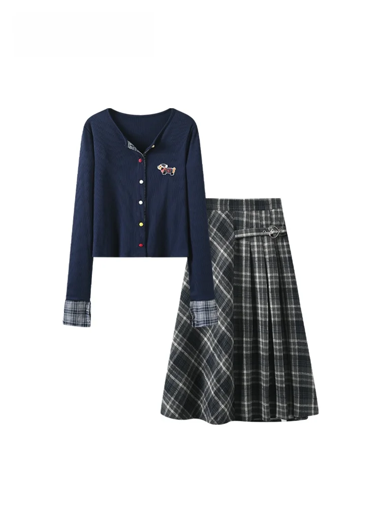 

plus Size College Sle Set Women's Long Sve T-irt And Skirt Faionable Spring Outfit for Plump Sister Trendy Ensemble