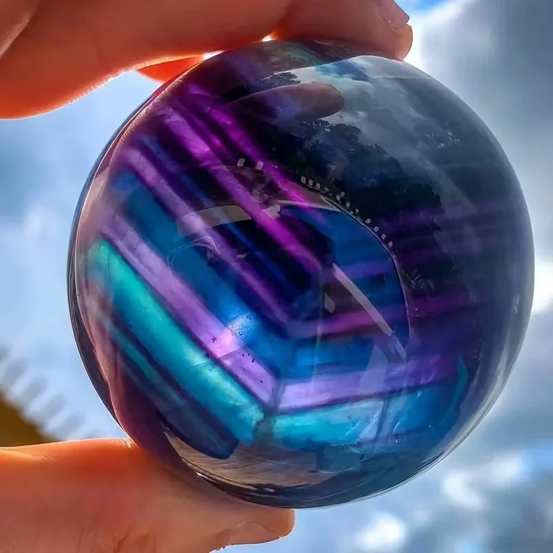 Natural Crystal Healing Ball Colorful Fluorite Ornament Therapeutic Crystal Decoration for Home Office