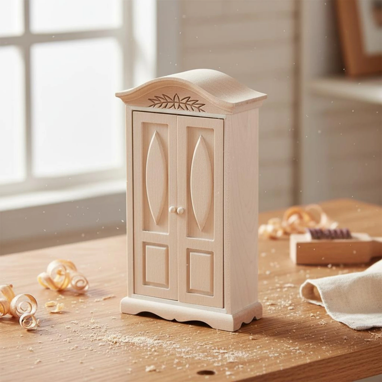 1:12 Dollhouse Wardrobe Handmade Unfinished Mini Wardrobe Carved Miniature Cabinet Simulation Design for Model Scene