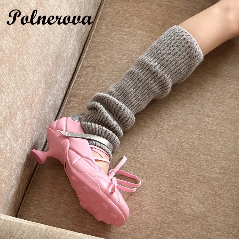 

Cross Tied Strange Heel Sneaker Pumps Kitten Heels Sport Style Shoes Novelty Designer Ladies Mary Janes Zapatos Para Mujere