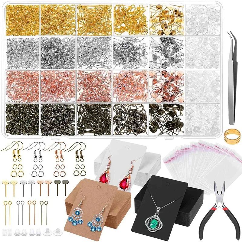 

3663Pcs Earring Making Supplies Kit With Earring Hooks, Earring Holder Cards, Earring Backs And Posts, Jump Rings