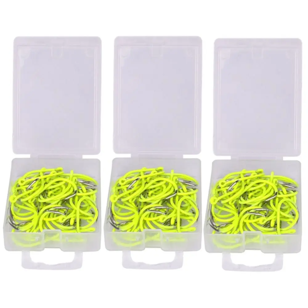 50pcs/box High Carbon Steel Barbed Fishing Hooks Anti-rust Sea Carbon Steel Barbed Hooks With Barb Durable Fluorescence Hook