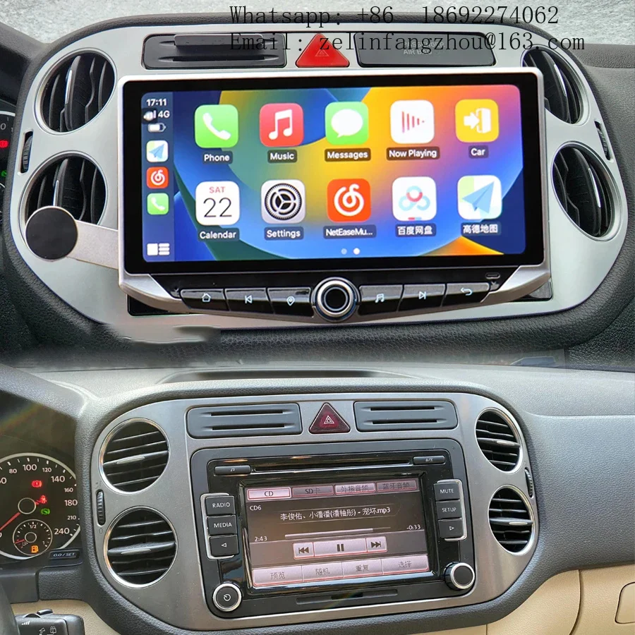 10.88 Inch QLED Android 13 Carplay Video Player for VW Tiguan NF 2006-2016 Type-C Charging GPS Multimedia Stereo