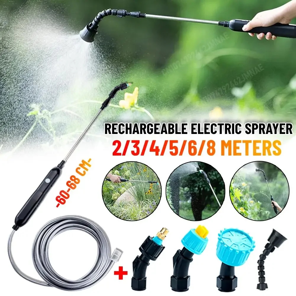 Electric Sprayer with 2/4 Nozzles Garden Watering Spray Gun with 2/3/5/6/8m Pipes Type-C/USB Telescopic Handle Irrigation Tools