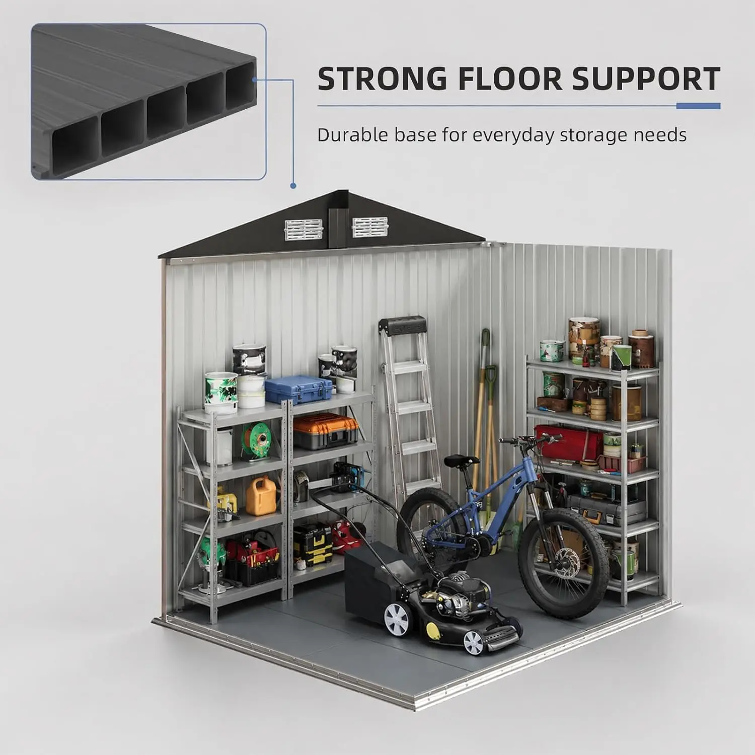 6x4FT Outdoor Storage Shed with Floor Black