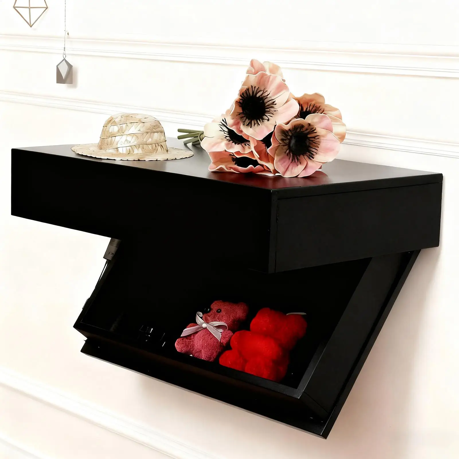 Wooden Floating Shelves with Secret Compartment Decorative Display Shelf for Living Room Bedroom, Perfume Plants Ornaments