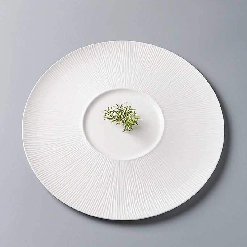 

Creative white top-grade western steak dinner plate French tableware top-grade home kitchen pasta vegetable round tray