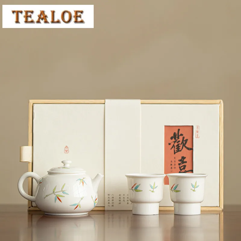 

Jingdezhen Ceramic Teapot Set Creative Bamboo Master Cup Set With Gift Box Zen Tea Ceremony Set 1 Pot 2 Cups Tea Services Gifts