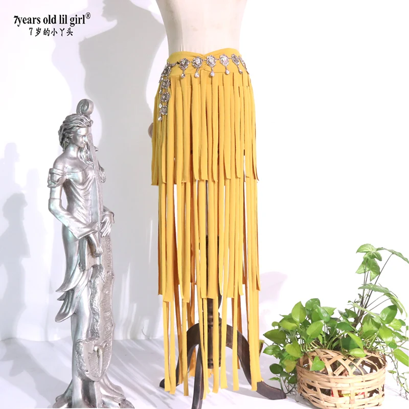 女性用フリンジスカート,ベリーダンスタッセルスカート,オリエンタルダンサーの衣装,セクシーなロングタッセル,ラップベルト,hg01