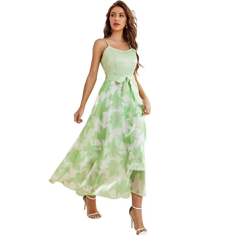 ZG-21775 women's dress 2023 summer party high waistband tie dress image 6
