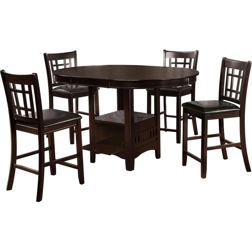 

5-Piece Counter Height Dining Set - Oval Table with Storage and 4 Upholstered Chairs