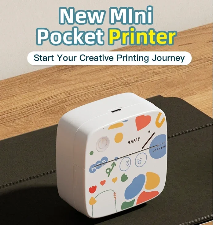 Mini Pocket Printer Portable Thermal Printing Sticker Wireless Inkless Pocket Printer Self-adhesive Label 1200mAh