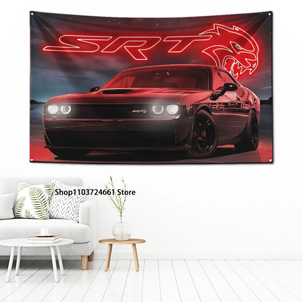 60x90cm SRT Hellcat Demon Dodge Challenger Flag Polyester Digital Printing Banner for Garage Wall Art Out Door Decoration