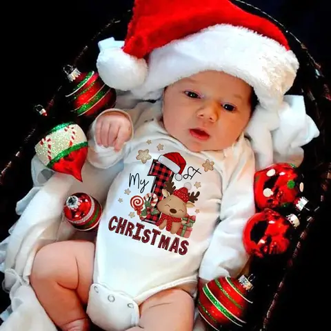 Il mio primo Natale neonato pagliaccetto a maniche lunghe cartone animato cervo Babbo Natale stampato vestito neonato battesimo tuta vestiti regalo di Natale