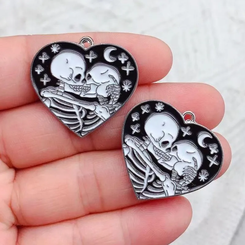 10pcs Enamel Gothic Skull Punk Heart Charm for Jewelry Making Earring Pendant Necklace Bracelet Accessories Diy Craft Supplies