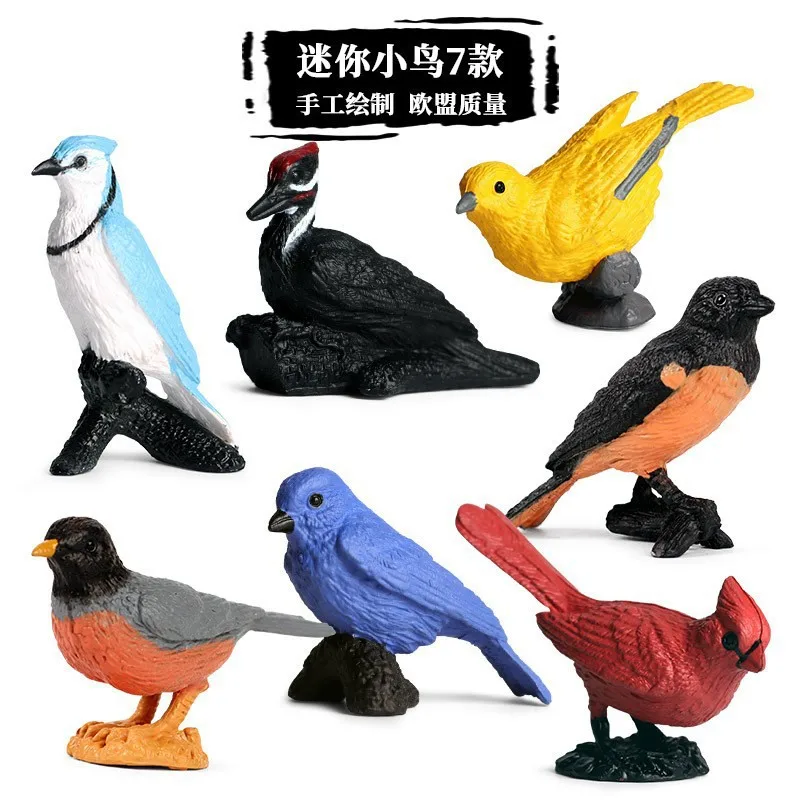 Simulated Mini Bird Animal Parrot Hummingbird Woodpecker Owl Solid Model Birds Set Desktop Decor Toys Figurines Action Figures