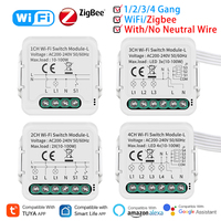 Tuya WiFi/Zigbee Mini Smart Switch 1/2/3/4Gang No Neutral Wire Required APP Remote Control Breaker Works With Alexa Google Home