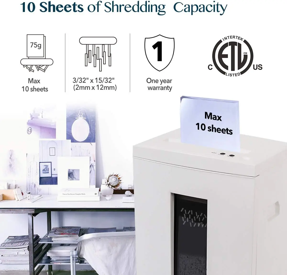 WOLVERINE 10-Sheet Super Micro Cut High Security Level P-5 Heavy Duty Paper/CD/Card Ultra Quiet Shredder for Home Office