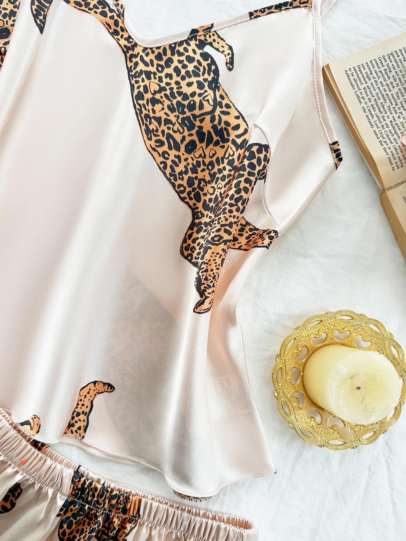 2-Piece Leopard Print Pajama Set Sexy and Casual Halter Shorts Women's Sleepwear image 5