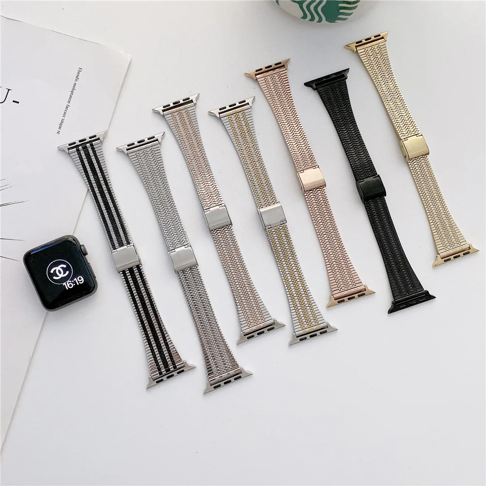 

Slim milanese Strap for Apple Watch band 7/6/SE/5/4/3 38mm 40mm 41mm Stainless Steel wriststrap iwatch 6 42mm 44mm 45mm Bracelet