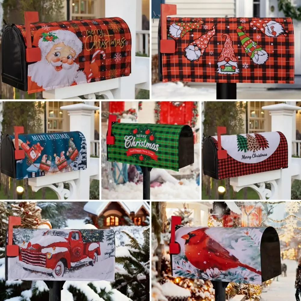 Cartoon Christmas Mailbox Cover Red Truck Bird Snowman Mailbox Wraps Sticker Festival Decoration Plastic Buckle