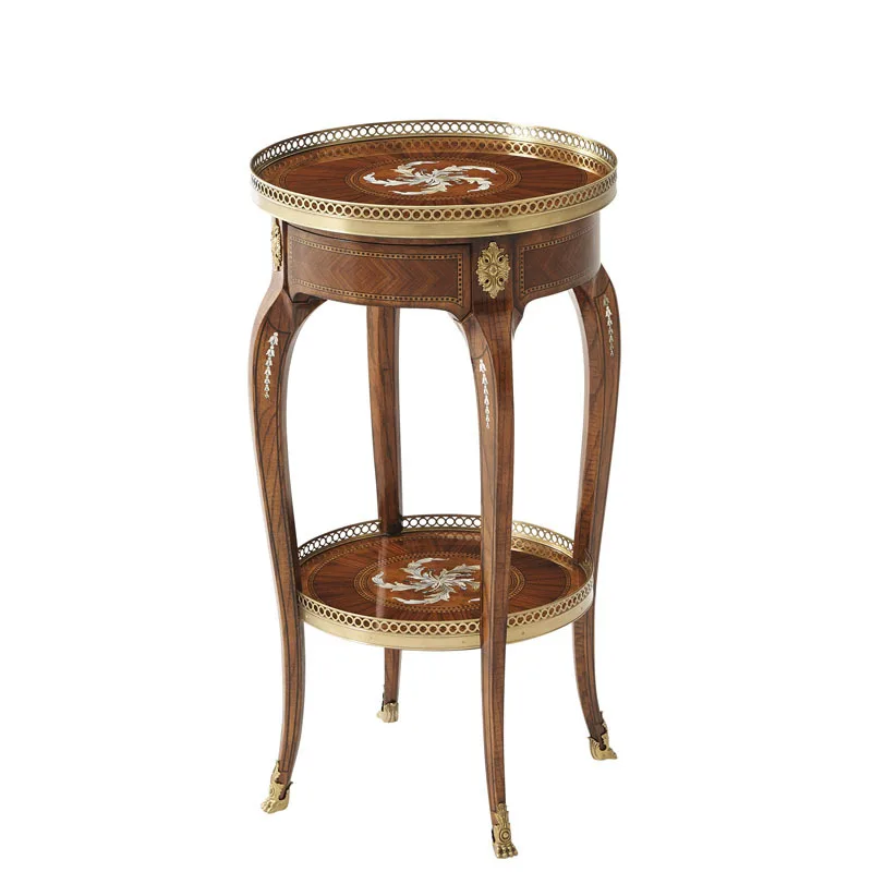 

British court copper inlaid decorative flower table, neoclassical mahogany, painted living room table