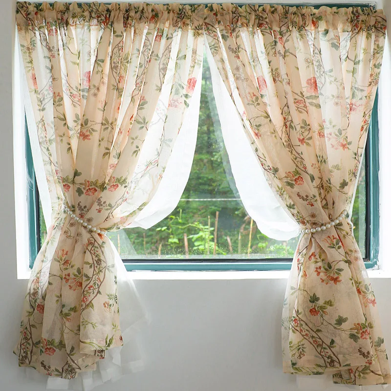 Idyllic Rural Flowers Window Tulle Door Curtains Elegant Floral Double Layer Lace Curtains for Living Room Bedroom #A148