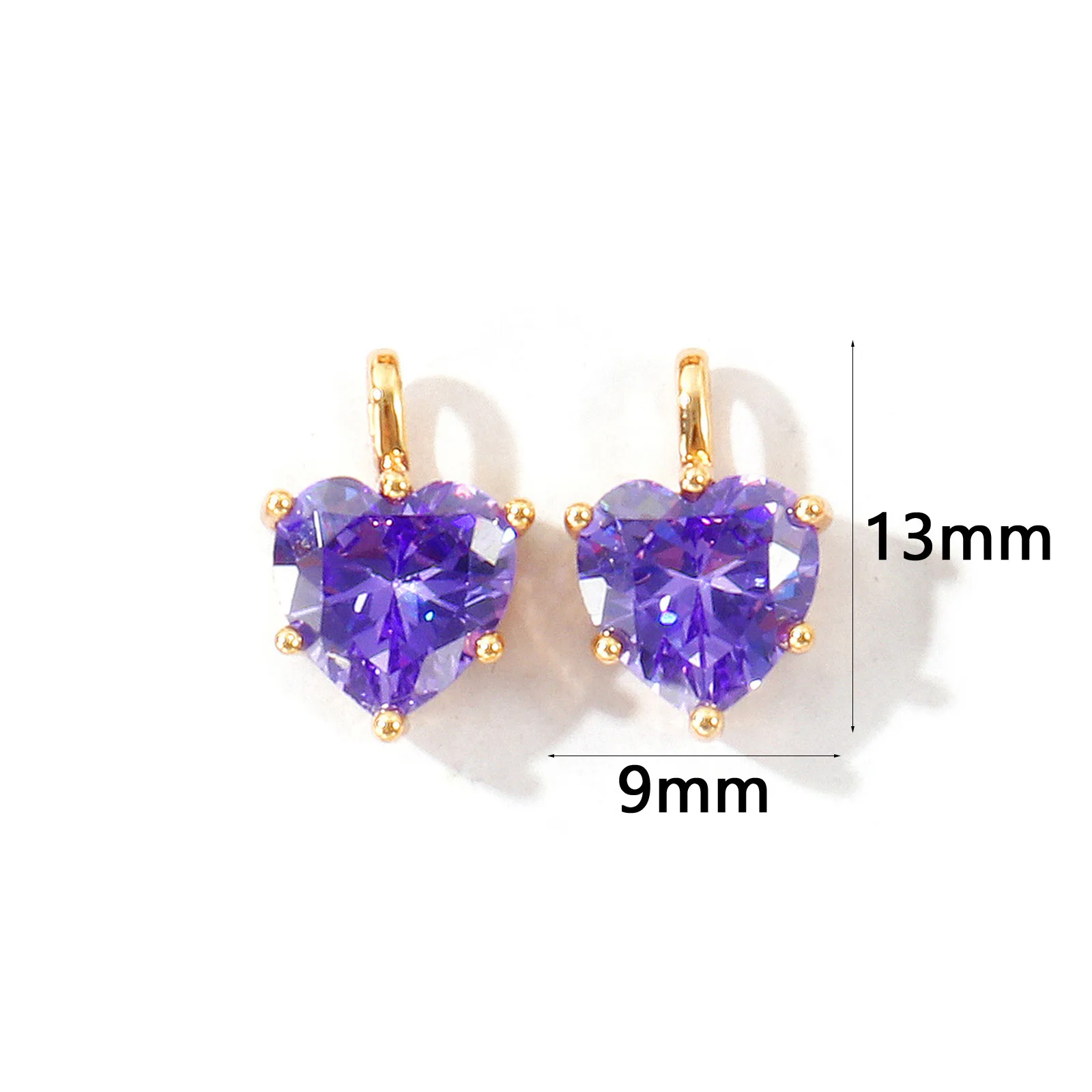 2 Stück Zirkonia-Charms zum Valentinstag, Geburtsstein-Charms, Herz, Messing, 18 Karat vergoldet, Anhänger für die Herstellung von DIY-Halsketten, 13 mm x 9 mm – Detail 13