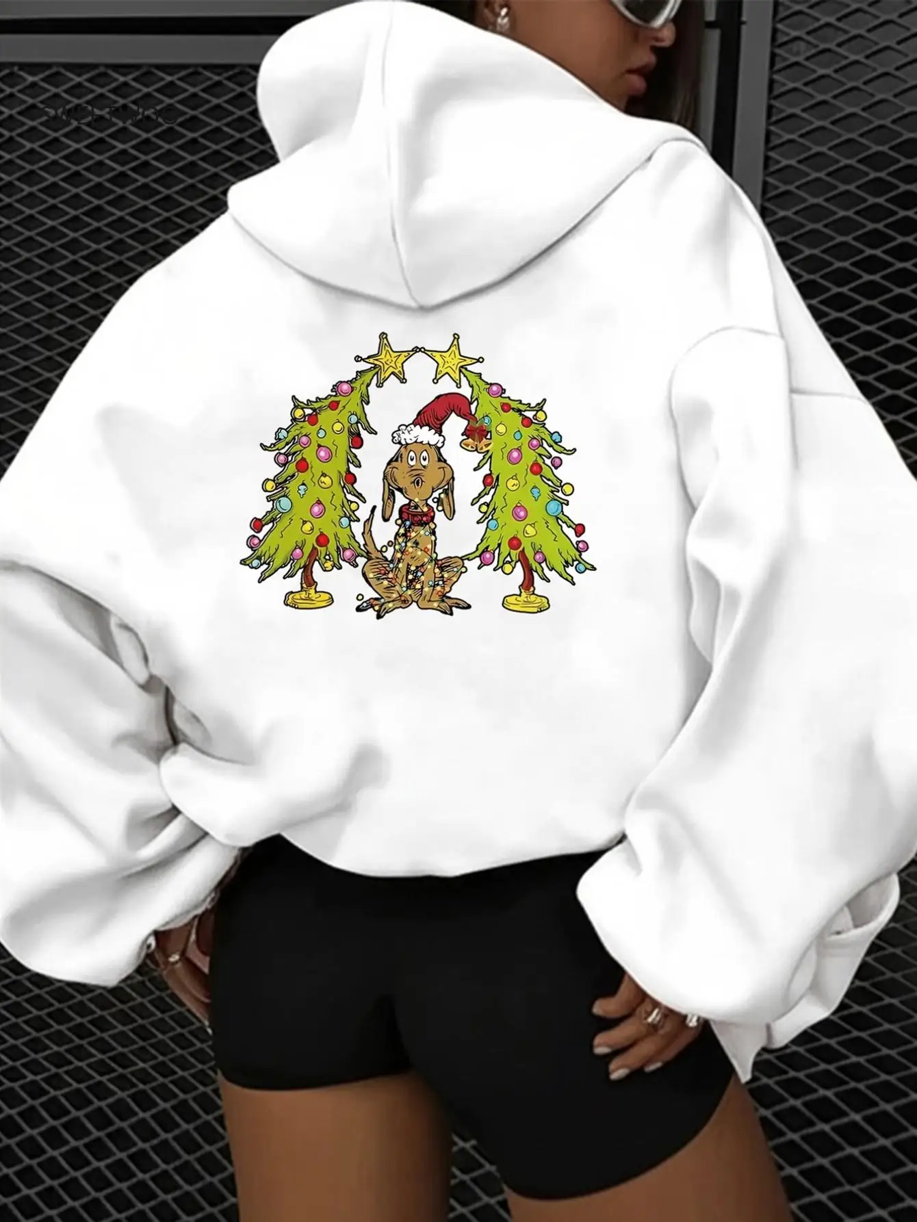 

Women's Hooded Sweatshirt - Iconic Christmas Tree Back Print Hoodie, Casual (Machine Washable) - The In The Hat Book Design