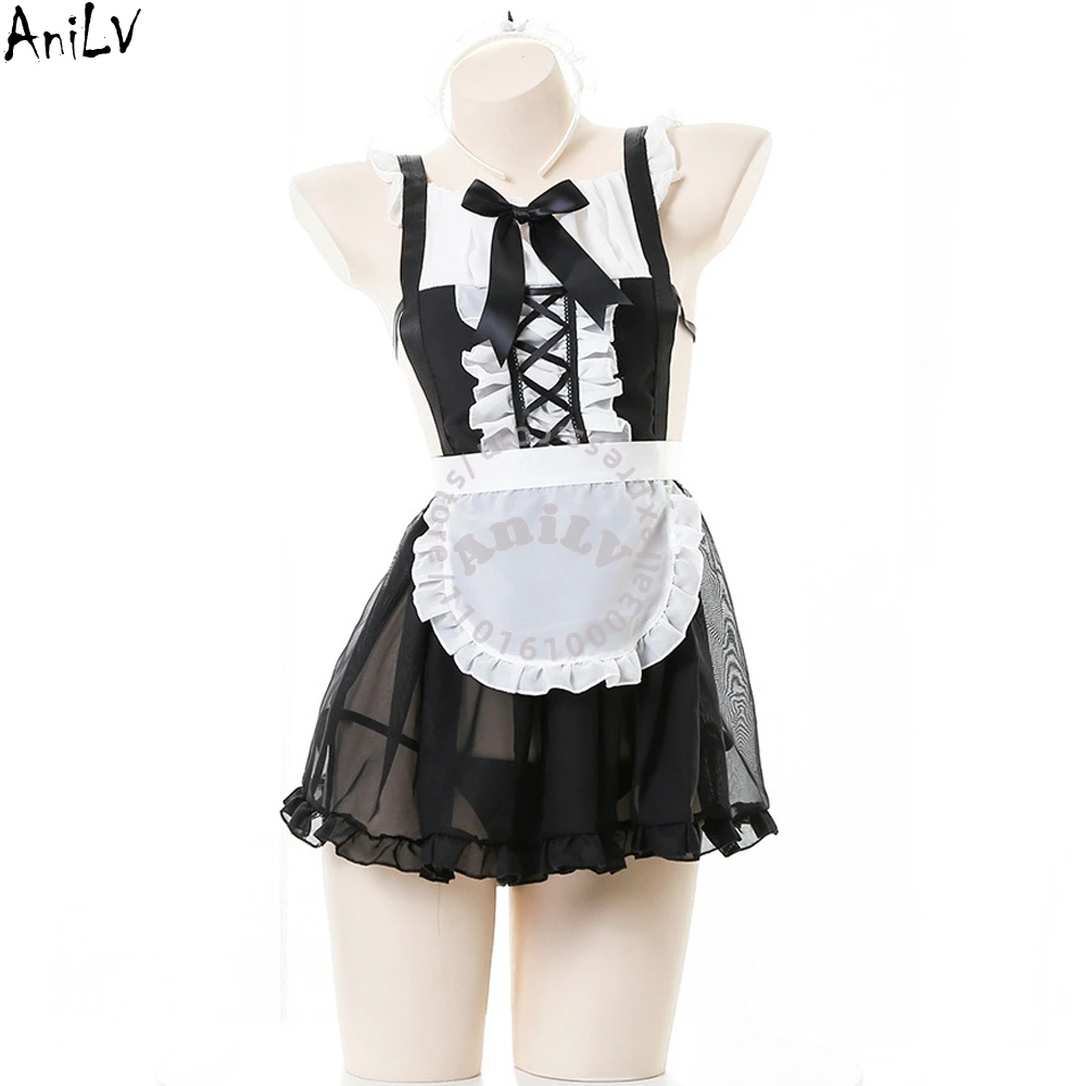 

AniLV Anime Girl Summer Beach Maid Uniform Apron Outfits Cosplay Costumes