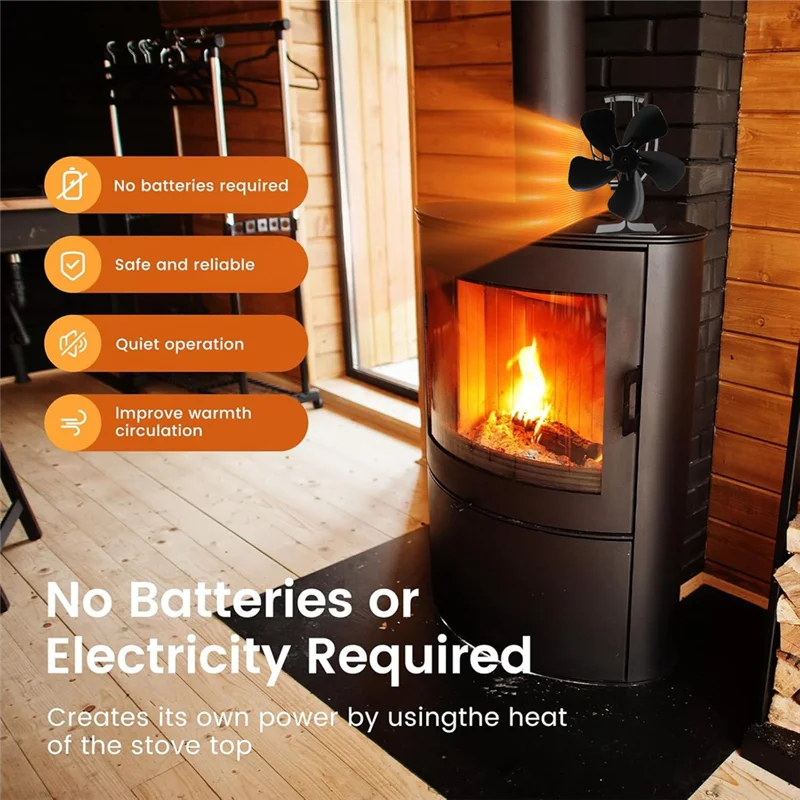 

ABRB-Wood Stove Fan 5-Blade Heat Powered Stove Fan For Wood/Log Burner Fireplace Fan Efficient Heat Distribution