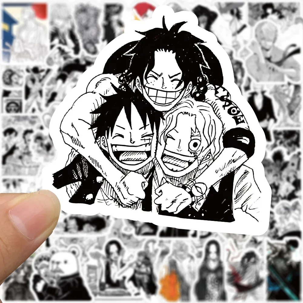 10/30/50/100 Stück Schwarz-Weiße Anime ONE PIECE Aufkleber Coole Luffy Zoro Cartoon-Sticker DIY Fahrrad Schreibwaren Graffiti Aufkleber-Sets