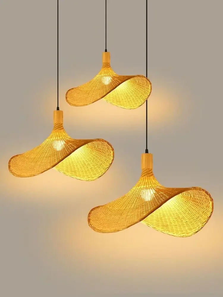 

Zen Tea Room Bamboo Chandelier South East Asia Restaurant Japanese Lighting Creative Personality Straw Hat Lamp Stair Bamboo Art