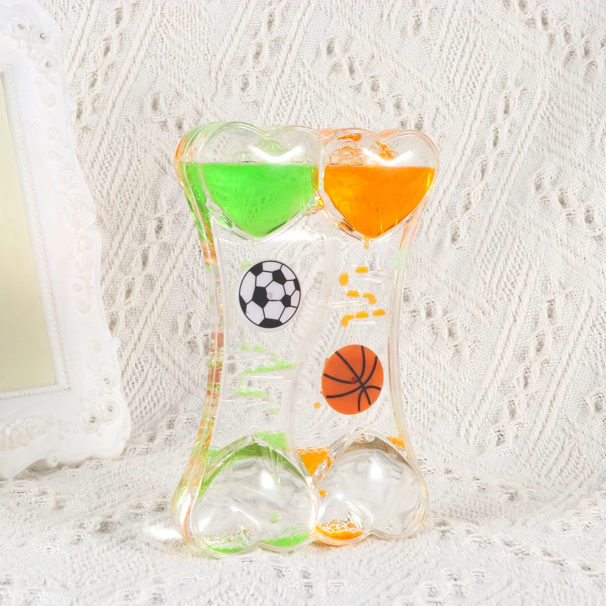 

Double Peach Heart Oil Leak Timer Orange Green Cute Balls Hourglass Timer Ornament Heart Symbol Friendship Happiness Gift