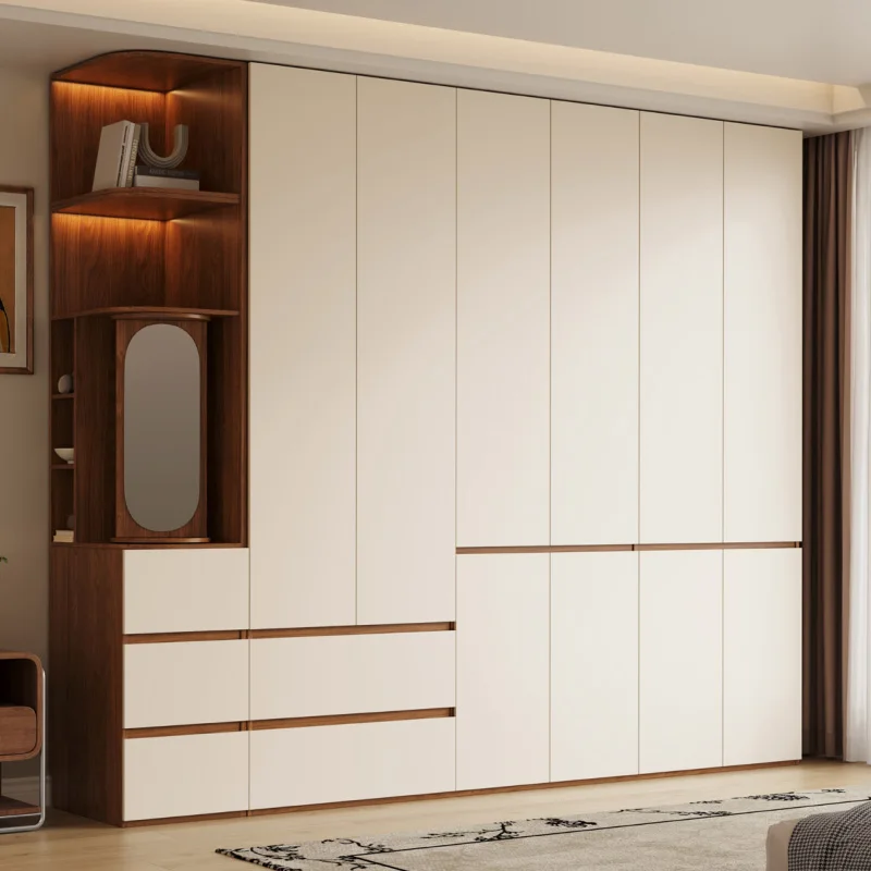 Warm white ENF grade wardrobe household swing door simple modern cabinet 18m thickened European pine board large wardrobe