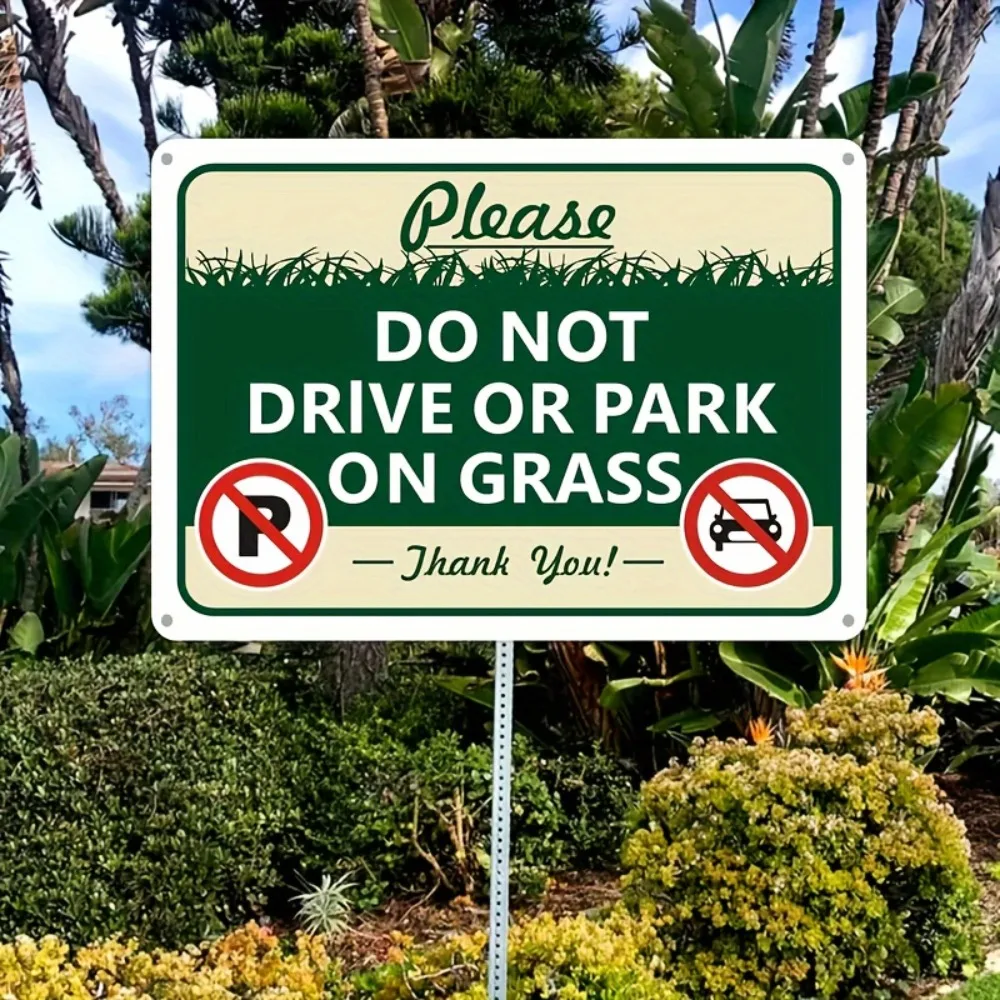 Tin Sign - Vintage Durable Metal Plaque Wall Decor, Home Office Bar Man Cave Do Not Drive Or Park On Grass Warning Wall Art
