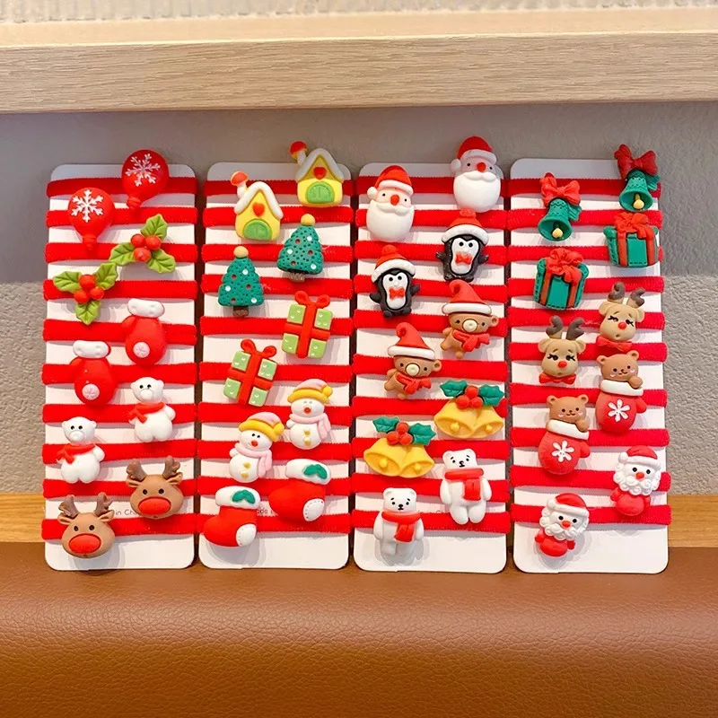 Christmas Hair Ties for Girls Cute Santa Reindeer Snowman Christmas Tree Elastic Hair Bands Holiday Hair Accessories Gift Set