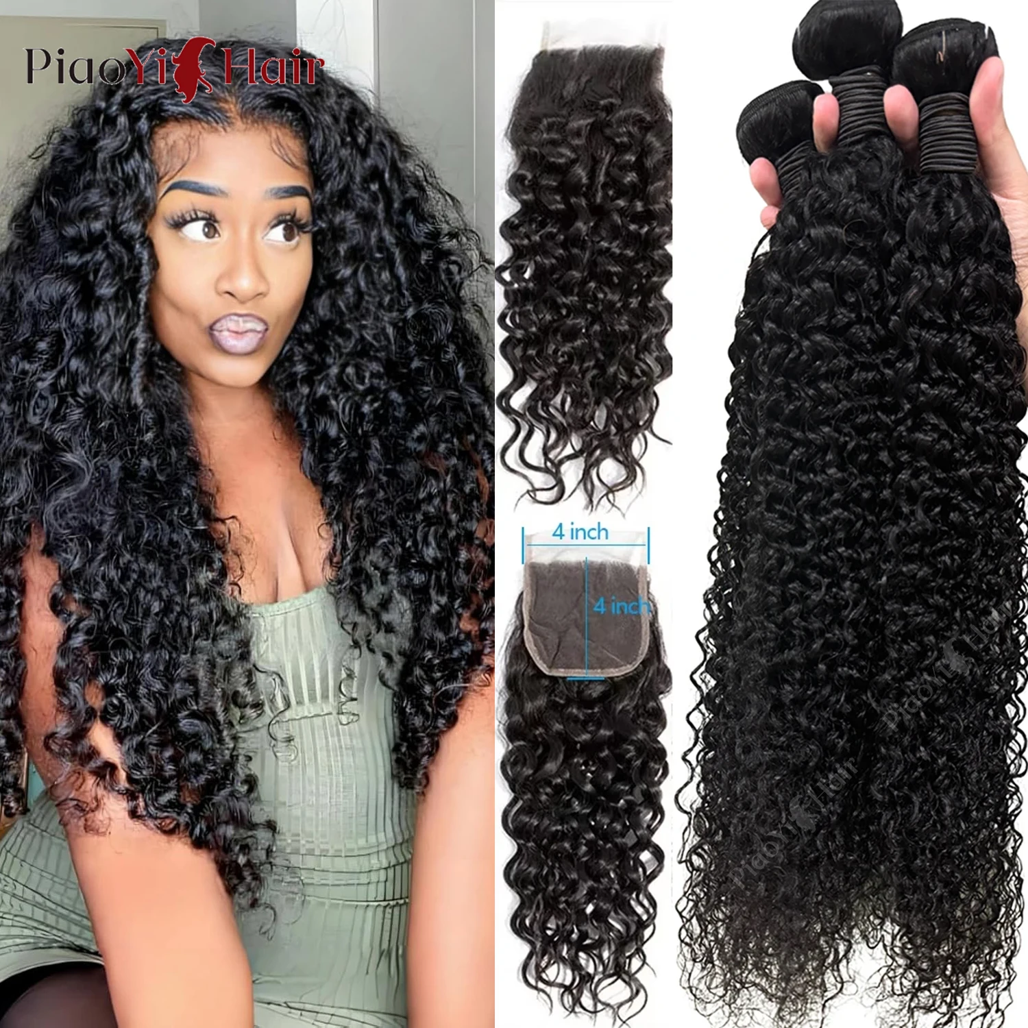 

12A Burmese Curly Human Hair Bundles With Closure 100% Raw Human Hair Bunldes With 4x4 Closure Bundles With 4X4 HD Lace Closure
