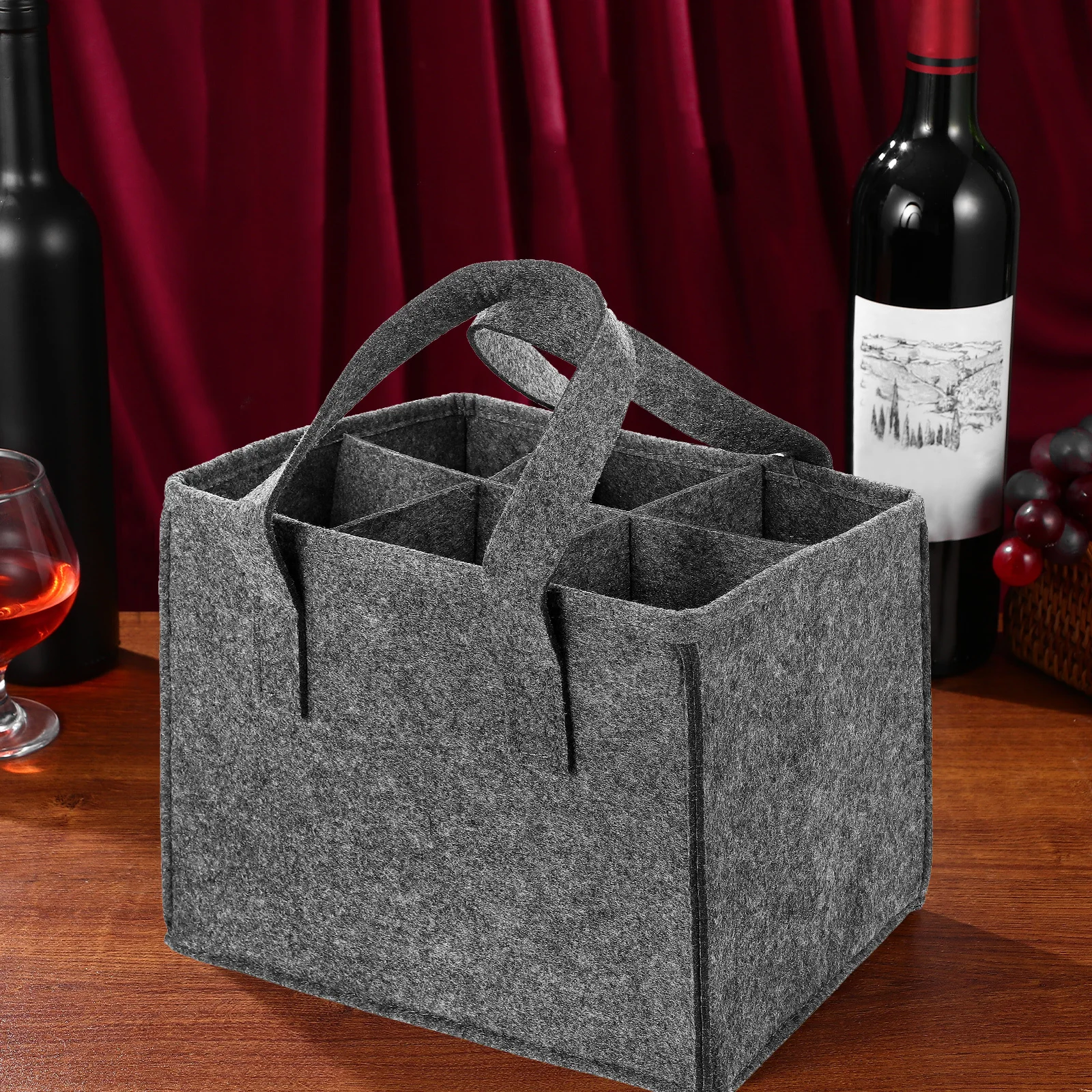 

Red Wine Tote Bag Felt Storage Organizer for Home Use Portable Beer Carrier Reusable Divided Wine Bottle Bag Party Gift