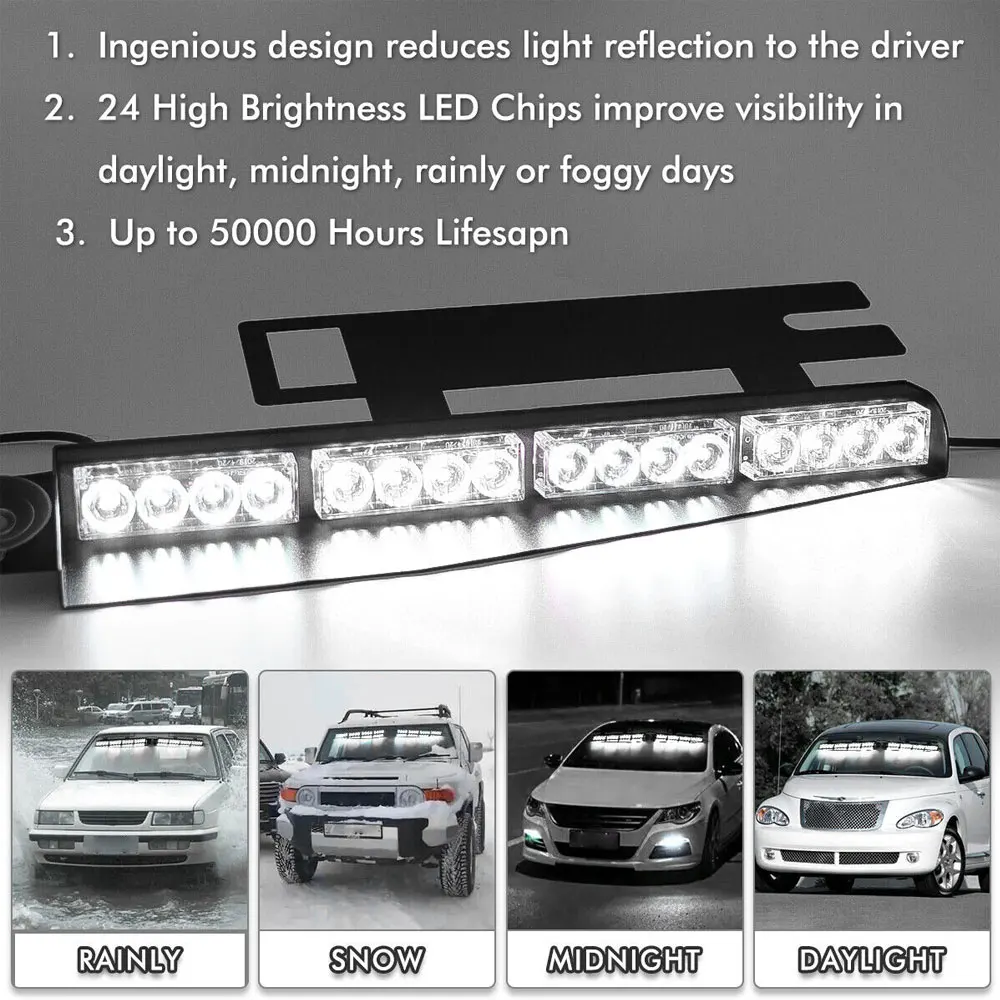 32 LED Emergency Strobe Lights Visor Safety Warning Hazard Dash Windshield Light for Volunteer Vehicles Trucks