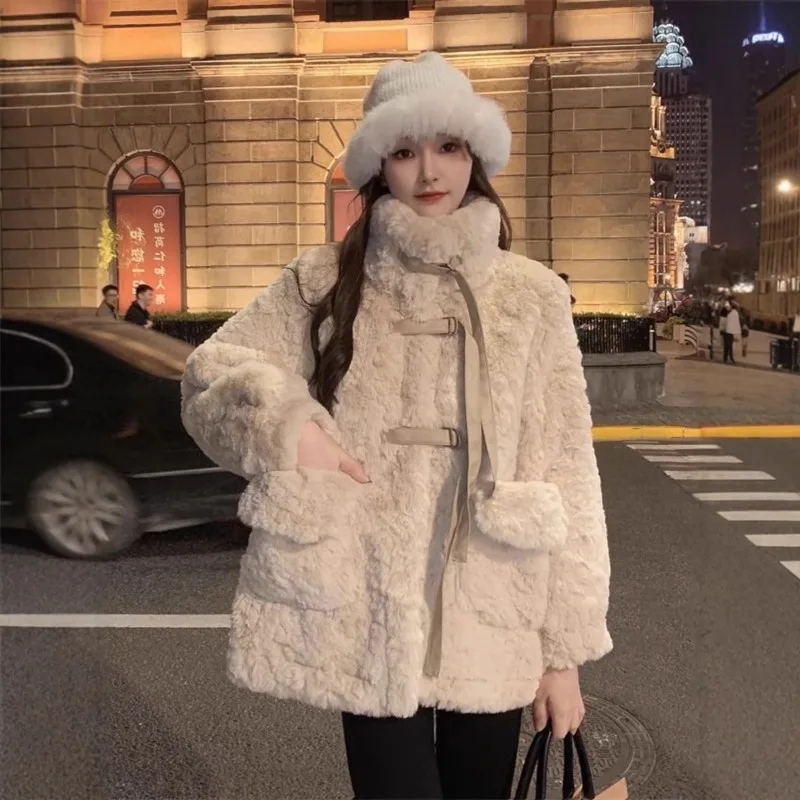

Женская осенне-зимняя толстая теплая куртка из овчины, женская обычная куртка с воротником-стойкой и длинными рукавами, куртка