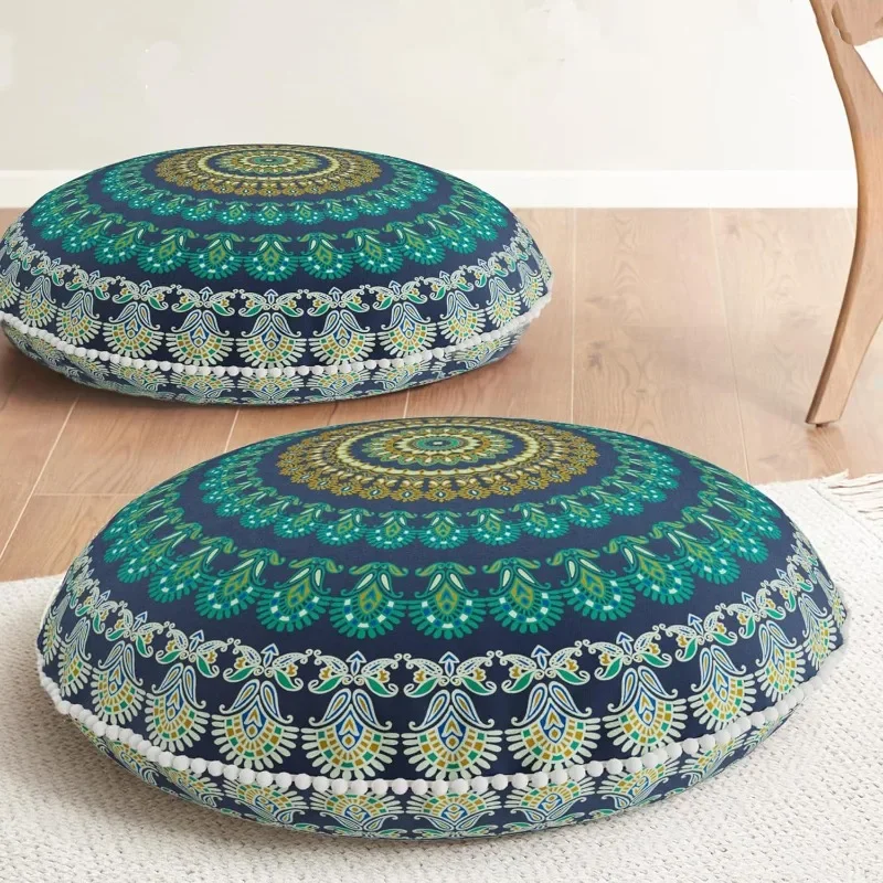 

Meditation Floor Pillow Set of 2, Round Large Pillows Seating for Adults, Bohemian Mandala Circle Cushions, Memory Foam Added