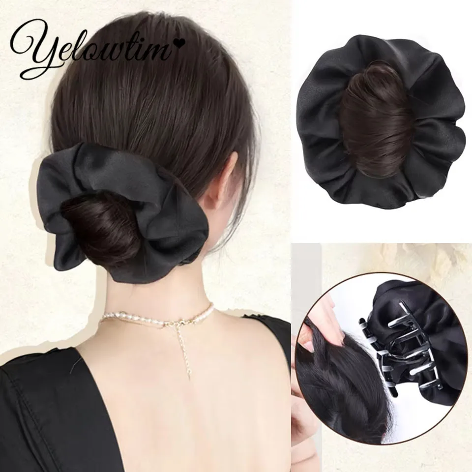 LM moño sintético desordenado moño garra Clip en pieza de cabello rizado ondulado moño extensiones de cola de caballo Scrunchie postizos para mujeres