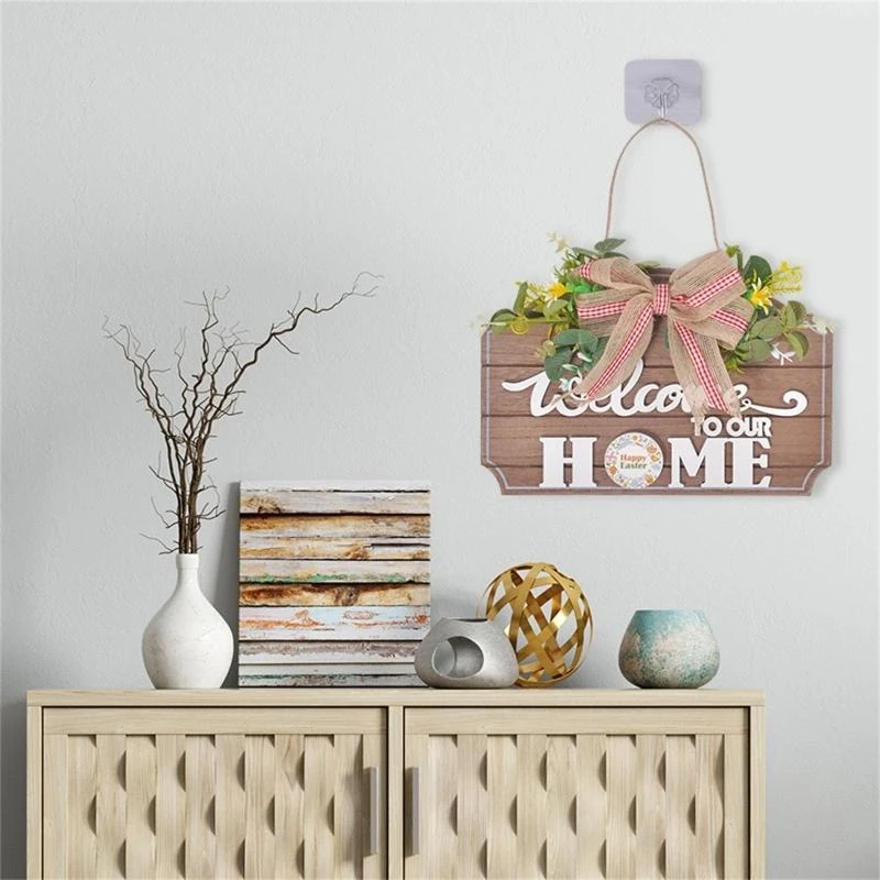 

Interchangeable Rectangle Wooden Sign for Front Door Porch Decor with 13 Seasonal Pieces Flower Bowknot Hanging Plaque 15UB