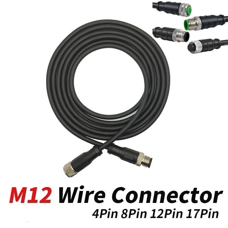 M12 A-type Connection Power Cable 4Pin 8Pin 12Pin 17Pin Sensor IO Power Cord M12 Male to Female Aviation Plug Extension Line
