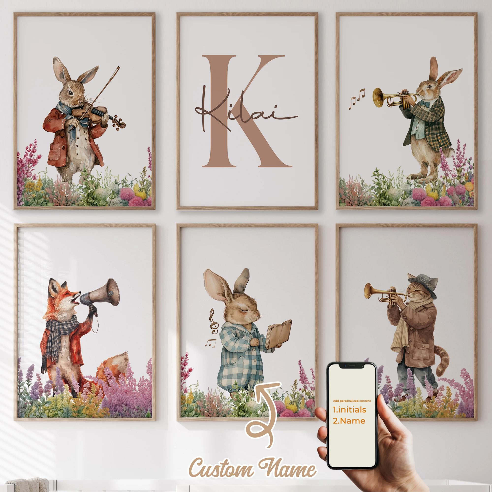 

3Pcs/6pcs Personalized Custom Name Cute Cartoon Artist Wall Art Print Picture For Living Room Kids Boy Room Home Decor Gift